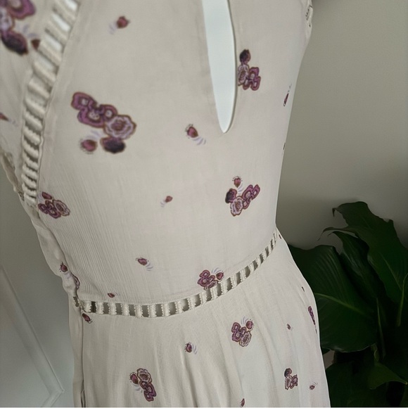 Free People Womens Cream Embroidered Mini Dress Boho Cap Sleeve Mesh M Romantic - Picture 5 of 9